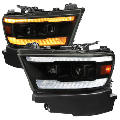 2019-2024 Dodge RAM 1500 Switchback Sequential LED Turn Signal Projector Headlights (Matte Black Housing/Smoked Lens)