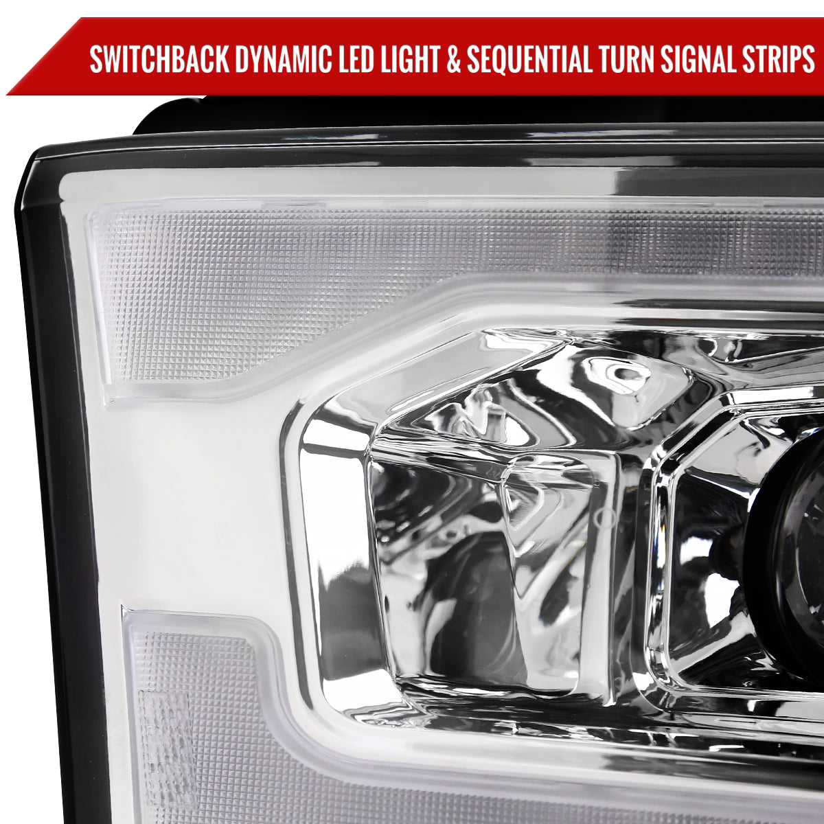2019-2024 Dodge RAM 2500/3500/4500/5500 Switchback Sequential LED Turn Signal Projector Headlights (Chrome Housing/Clear Lens)