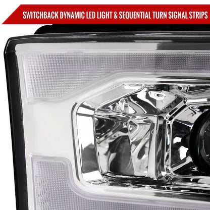 2019-2024 Dodge RAM 2500/3500/4500/5500 Switchback Sequential LED Turn Signal Projector Headlights (Chrome Housing/Clear Lens)