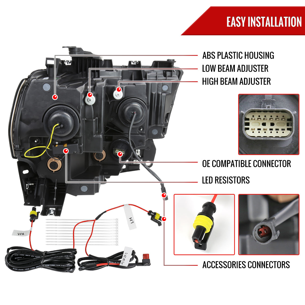 2019-2024 Dodge RAM 2500/3500/4500/5500 Switchback Sequential LED Turn Signal Projector Headlights (Chrome Housing/Clear Lens)