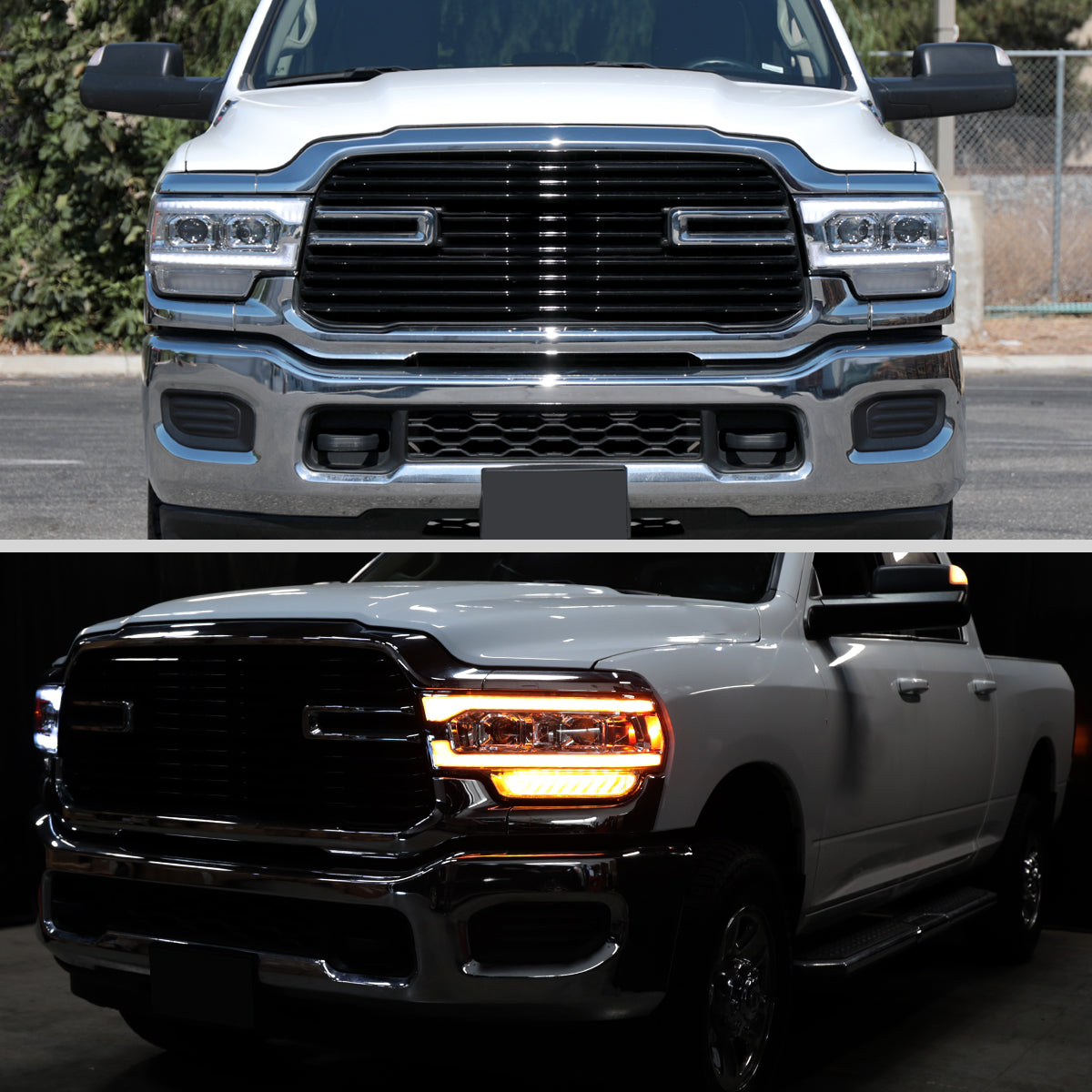 2019-2024 Dodge RAM 2500/3500/4500/5500 Switchback Sequential LED Turn Signal Projector Headlights (Chrome Housing/Clear Lens)