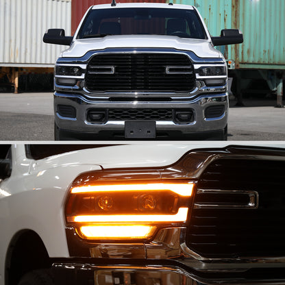 2019-2024 Dodge RAM 2500/3500/4500/5500 Switchback Sequential LED Turn Signal Projector Headlights (Matte Black Housing/Clear Lens)
