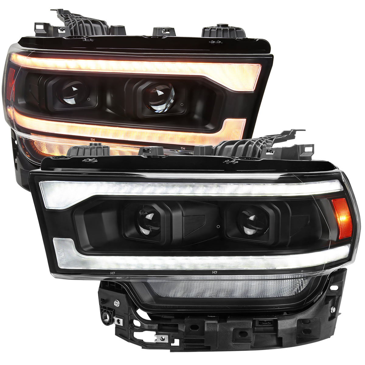 2019-2024 Dodge RAM 2500/3500/4500/5500 Switchback Sequential LED Turn Signal Projector Headlights (Matte Black Housing/Clear Lens)