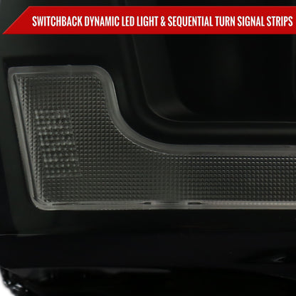 2019-2024 Dodge RAM 2500/3500/4500/5500 Switchback Sequential LED Turn Signal Projector Headlights (Jet Black Housing/Smoked Lens)