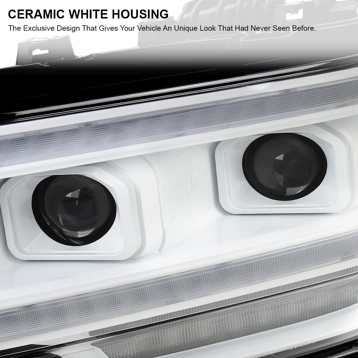 2019-2024 Dodge RAM 2500/3500/4500/5500 Switchback Sequential LED Turn Signal Projector Headlights (White Housing/Clear Lens)