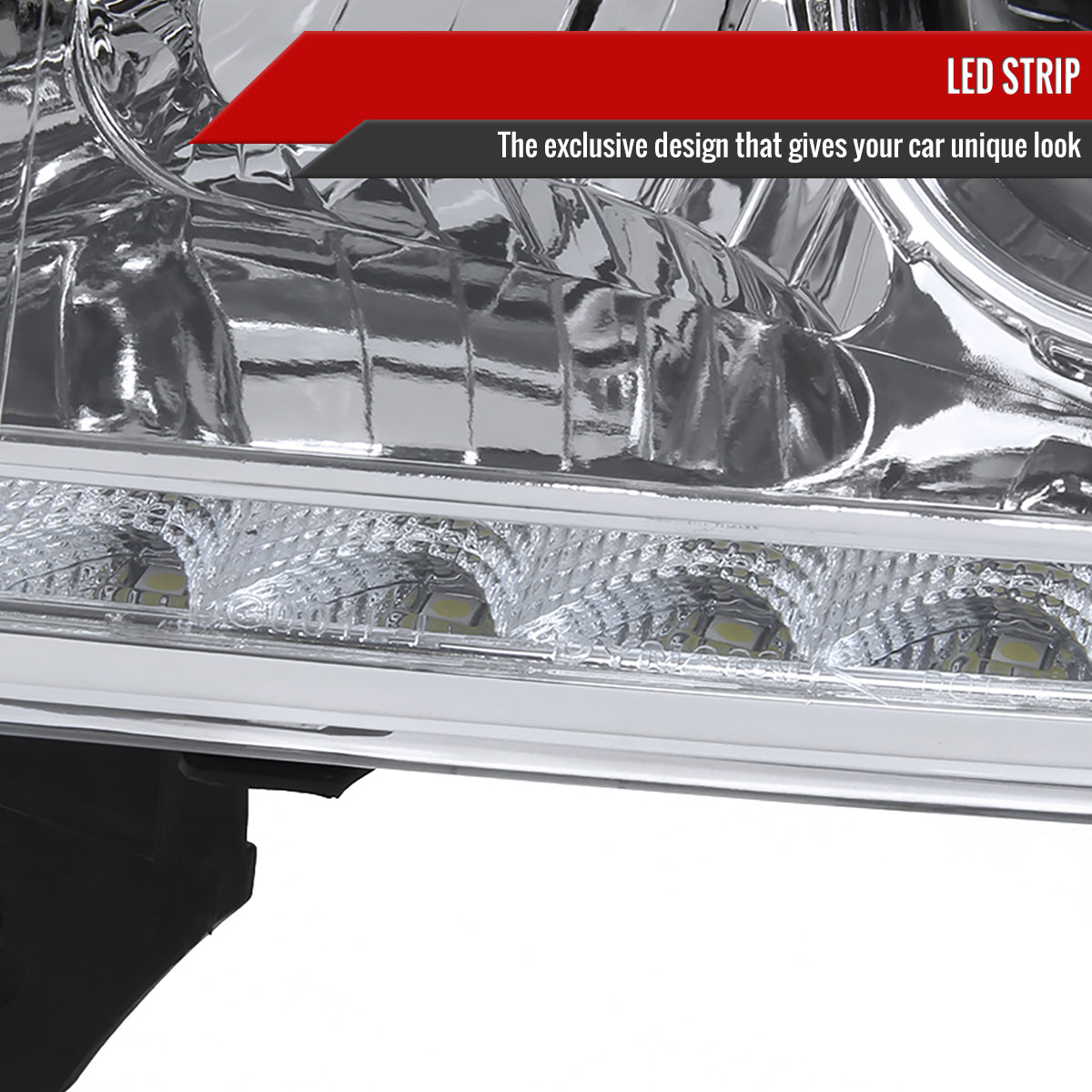 1994-2001 Dodge RAM 1500/ 1994-2002 RAM 2500 3500 Projector Headlights w/ SMD LED Light Strip (Chrome Housing/Clear Lens)