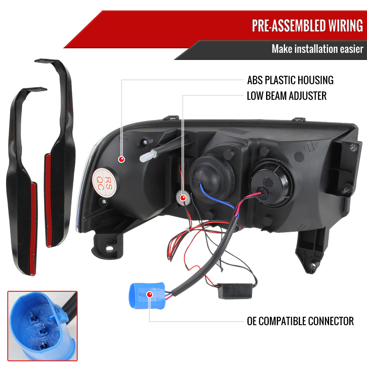 1994-2001 Dodge RAM 1500/ 1994-2002 RAM 2500 3500 Projector Headlights w/ SMD LED Light Strip (Chrome Housing/Clear Lens)