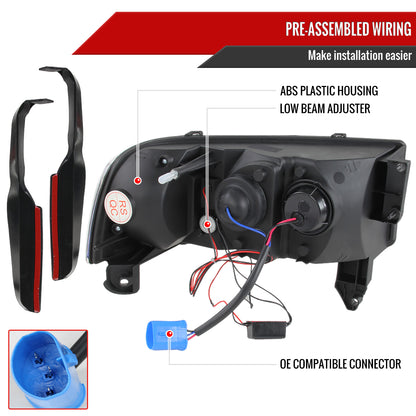 1994-2001 Dodge RAM 1500/ 1994-2002 RAM 2500 3500 Projector Headlights w/ SMD LED Light Strip (Chrome Housing/Clear Lens)