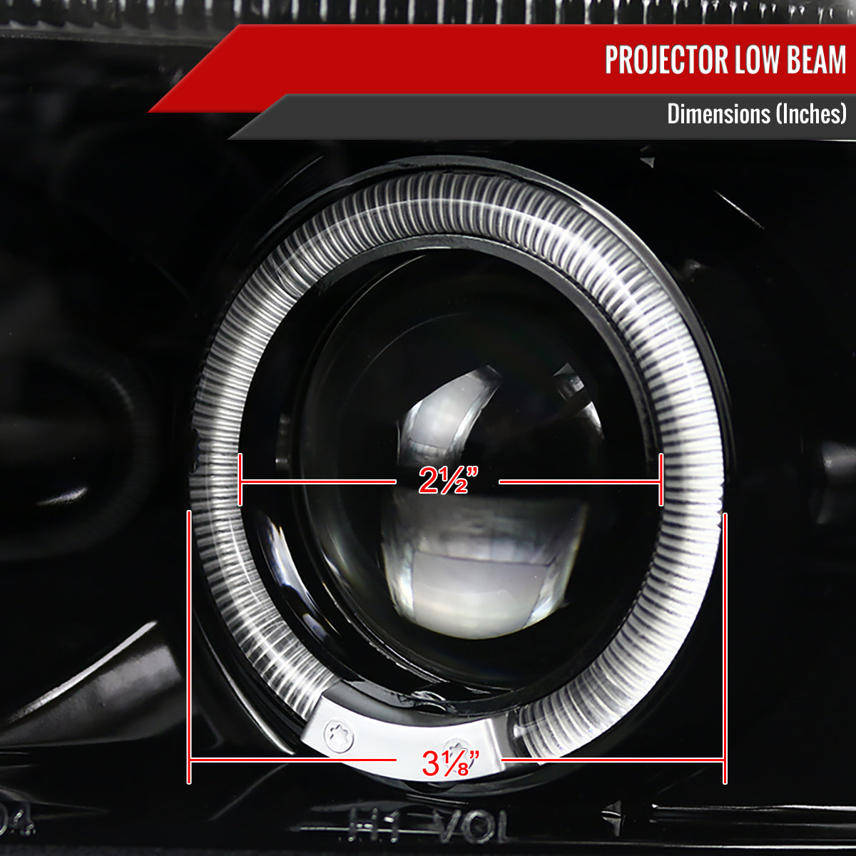 1994-2001 Dodge RAM 1500 2500 3500 Dual Halo Projector Headlights (Jet Black Housing/Clear Lens)