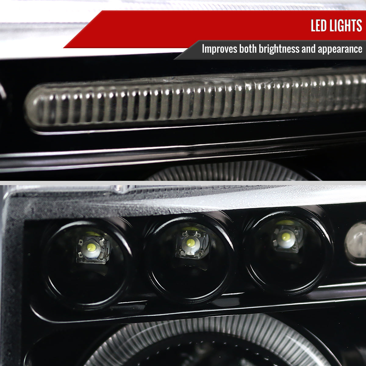 1994-2001 Dodge RAM 1500 2500 3500 Dual Halo Projector Headlights (Jet Black Housing/Clear Lens)
