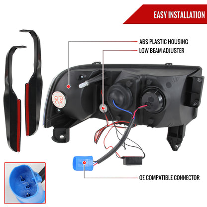 1994-2001 Dodge RAM 1500/ 1994-2002 RAM 2500 3500 Projector Headlights w/ SMD LED Light Strip (Matte Black Housing/Clear Lens)