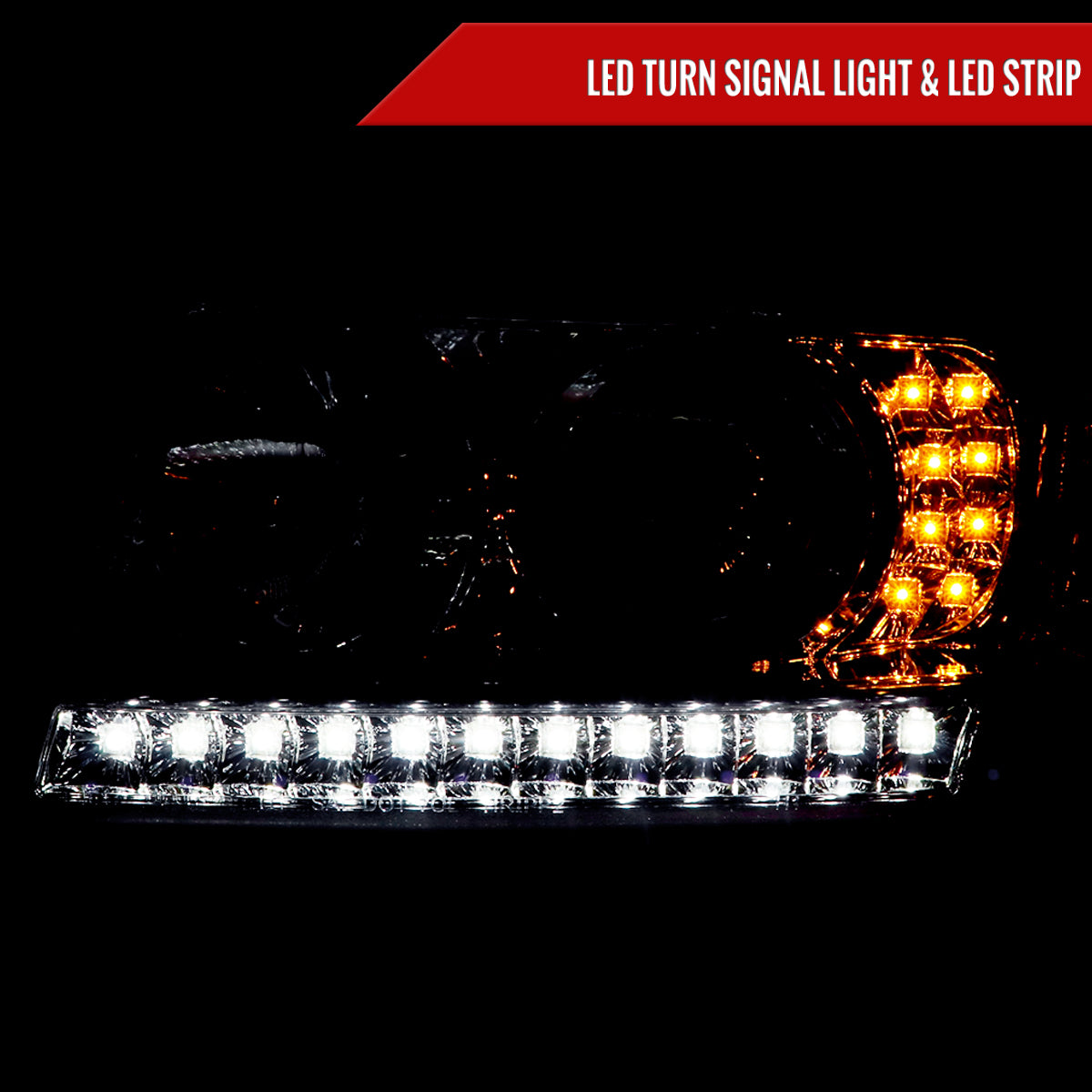 2001-2011 Ford Ranger Projector Headlights w/ LED Light Strip & LED Turn Signal Lights (Chrome Housing/Clear Lens)