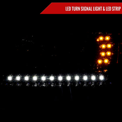 2001-2011 Ford Ranger Projector Headlights w/ LED Light Strip & LED Turn Signal Lights (Jet Black Housing/Clear Lens)