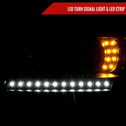 2001-2011 Ford Ranger Projector Headlights w/ LED Light Strip & LED Turn Signal Lights (Matte Black Housing/Clear Lens)