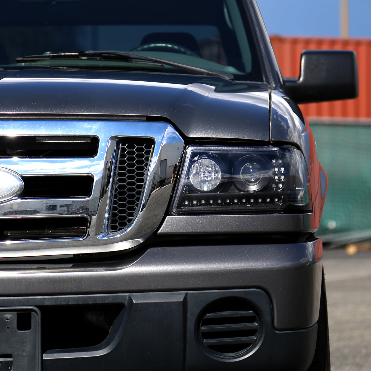2001-2011 Ford Ranger Projector Headlights w/ LED Light Strip & LED Turn Signal Lights (Matte Black Housing/Clear Lens)
