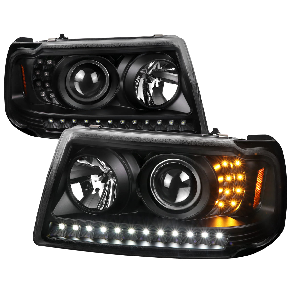 2001-2011 Ford Ranger Projector Headlights w/ LED Light Strip & LED Turn Signal Lights (Matte Black Housing/Clear Lens)