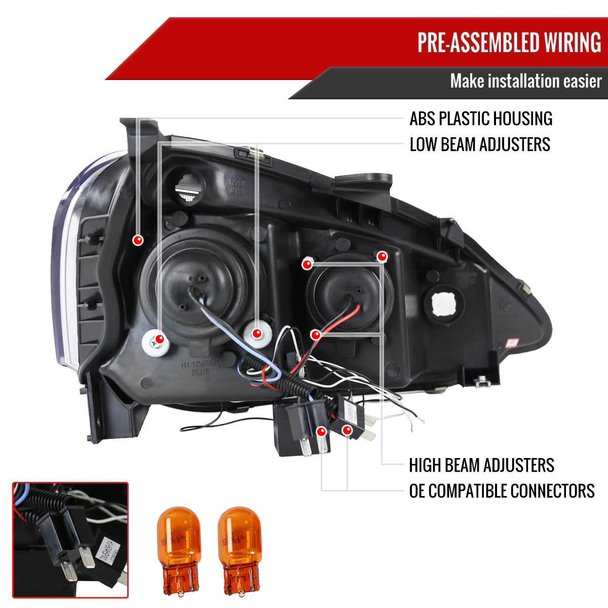 2002-2004 Acura RSX Dual Halo Projector Headlights (Matte Black Housing/Clear Lens)