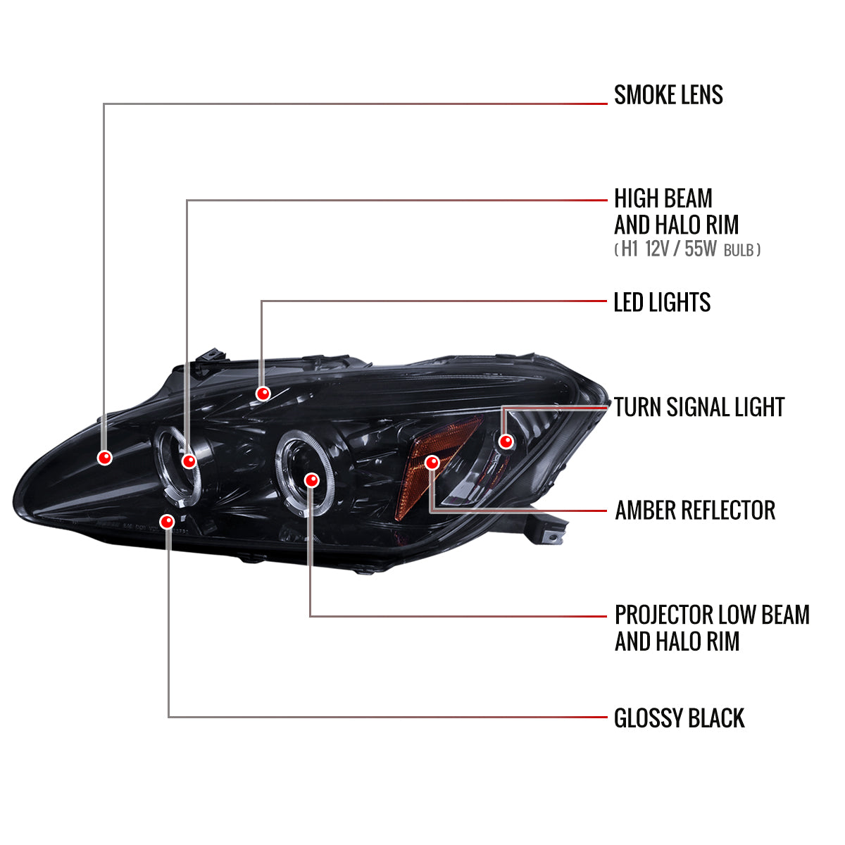 2000-2003 Honda S2000 AP1 Dual Halo Projector Headlights (Glossy Black Housing/Smoked Lens)