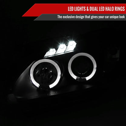 2000-2003 Honda S2000 AP1 Dual Halo Projector Headlights (Matte Black Housing/Clear Lens)
