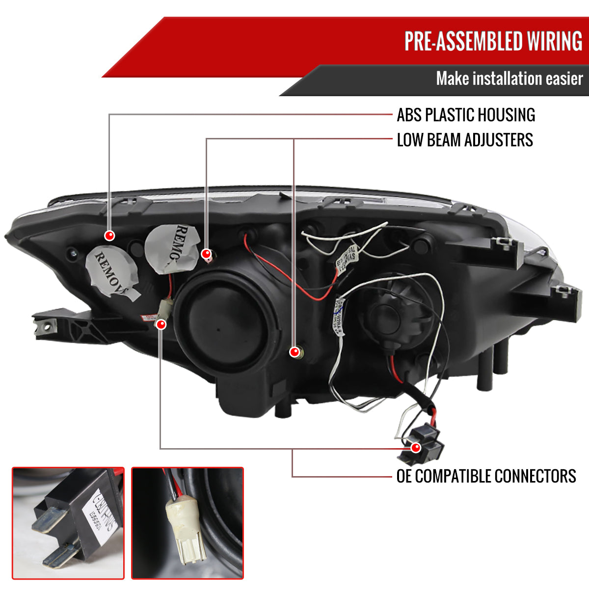 2000-2003 Honda S2000 AP1 Dual Halo Projector Headlights (Matte Black Housing/Clear Lens)