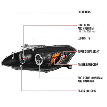 2000-2003 Honda S2000 AP1 Dual Halo Projector Headlights (Matte Black Housing/Clear Lens)