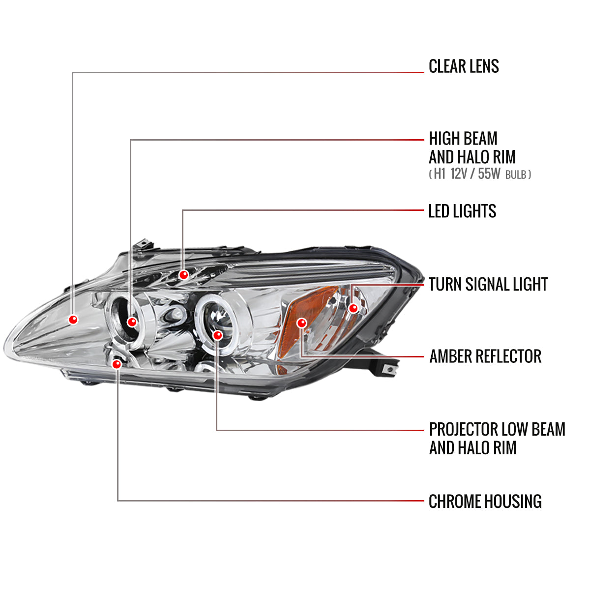 2004-2009 Honda S2000 AP2 Dual Halo Projector Headlights (Chrome Housing/Clear Lens)