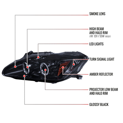 2004-2009 Honda S2000 AP2 Dual Halo Projector Headlights (Glossy Black Housing/Smoked Lens)