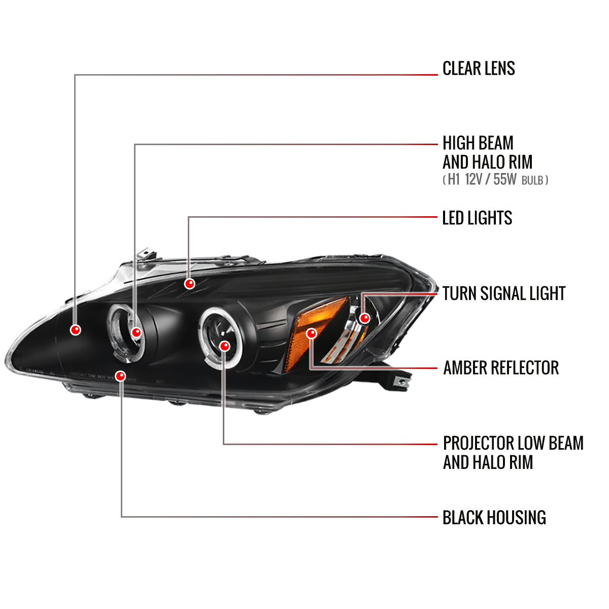 2004-2009 Honda S2000 AP2 Dual Halo Projector Headlights (Matte Black Housing/Clear Lens)