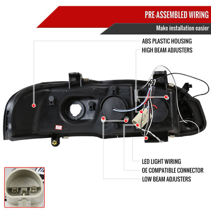 2000-2003 Nissan Sentra Dual Halo Projector Headlights (Glossy Black Housing/Smoked Lens)