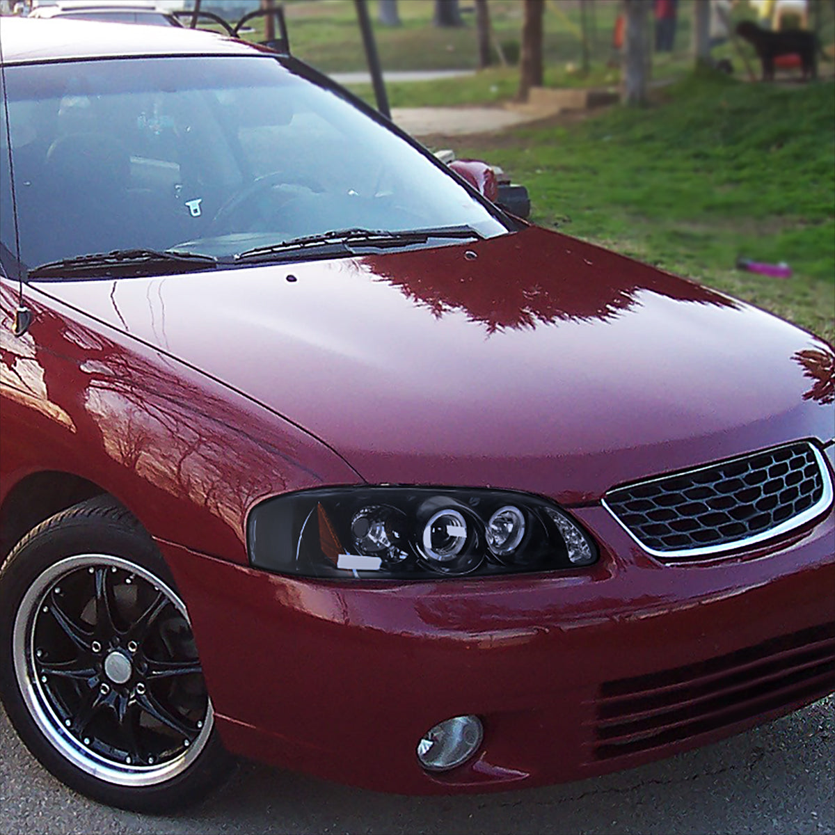 2000-2003 Nissan Sentra Dual Halo Projector Headlights (Glossy Black Housing/Smoked Lens)