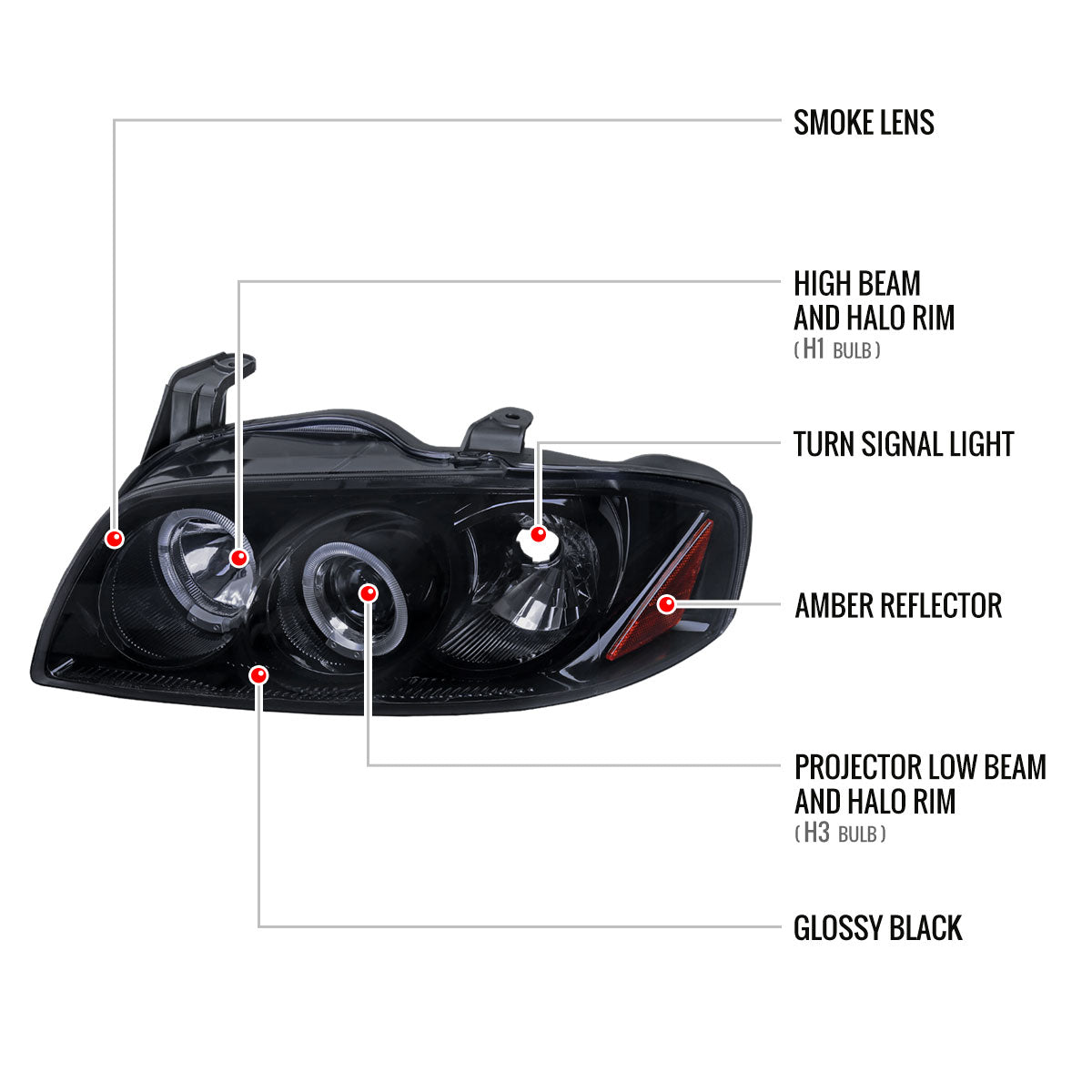 2004-2006 Nissan Sentra Dual Halo Projector Headlights (Glossy Black Housing/Smoked Lens)