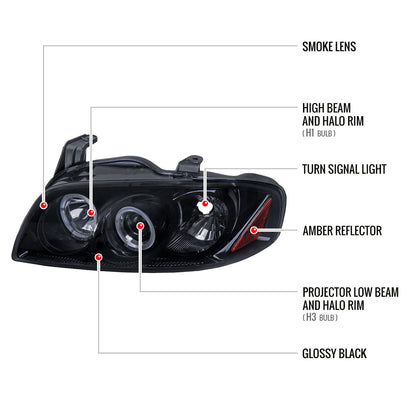 2004-2006 Nissan Sentra Dual Halo Projector Headlights (Glossy Black Housing/Smoked Lens)