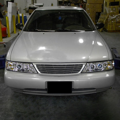 1995-1999 Nissan Sentra/200SX Dual Halo Projector Headlights (Chrome Housing/Clear Lens)