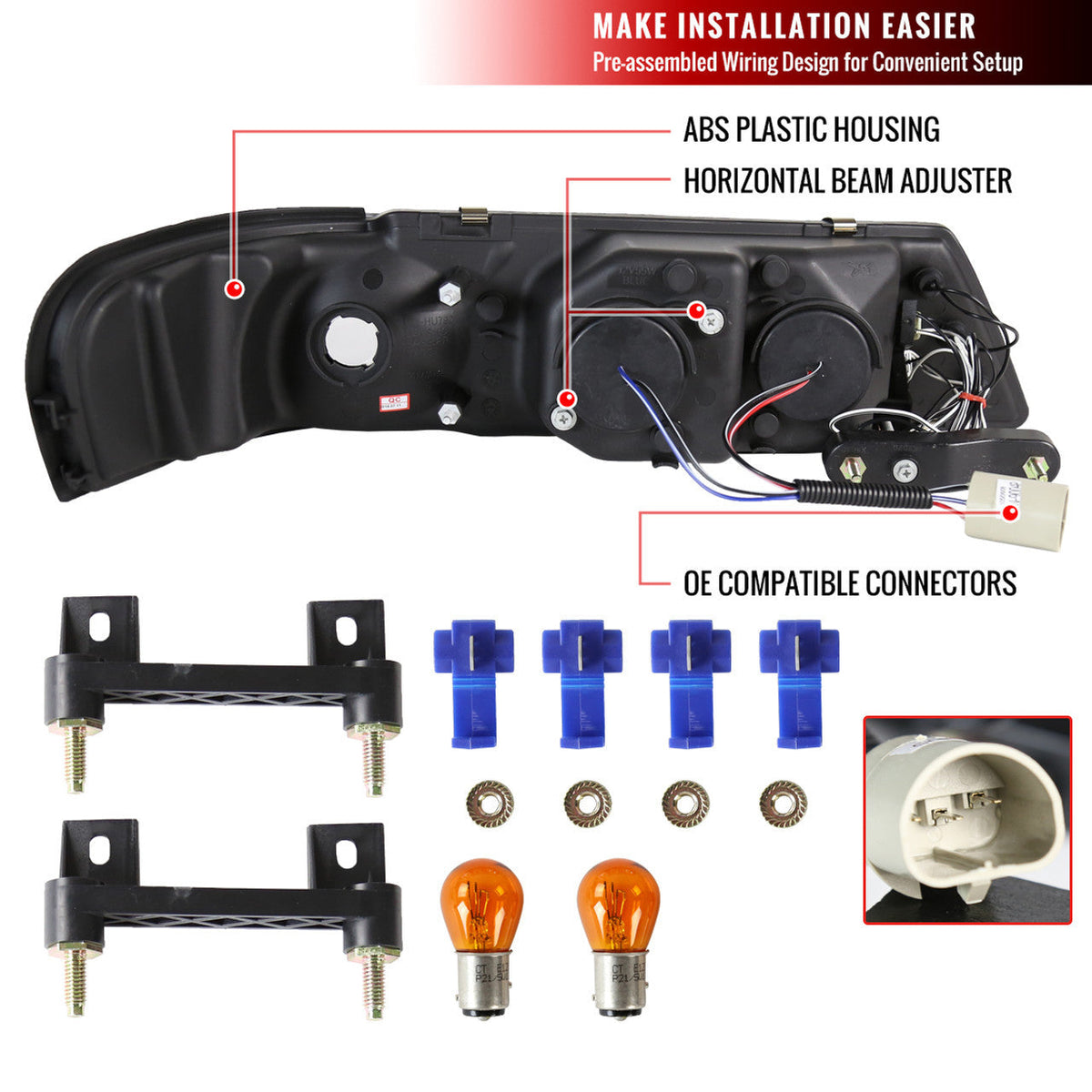 Spec-D 95-99 Nissan 200SX Halo Projector Headlights Black