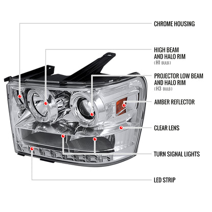 2007-2014 GMC Sierra Dual Halo Projector Headlights (Chrome Housing/Clear Lens)
