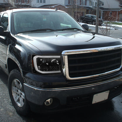 2007-2013 GMC Sierra 1500 / 2007-2014 Sierra 1500HD 2500HD 3500HD / 2009-2013 Sierra 1500 Hybrid LED C-Bar Projector Headlights (Jet Black Housing/Clear Lens)