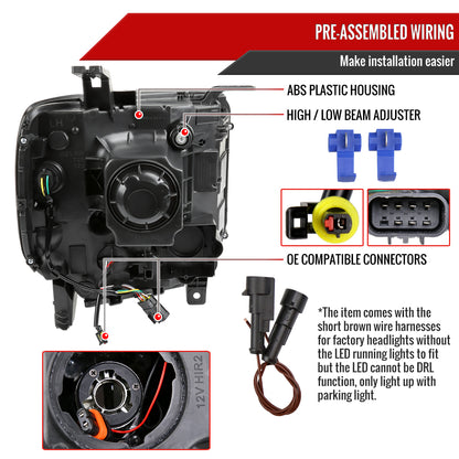 2014-2019 GMC Sierra LED Light Strip Projector Headlights (Chrome Housing/Clear Lens)