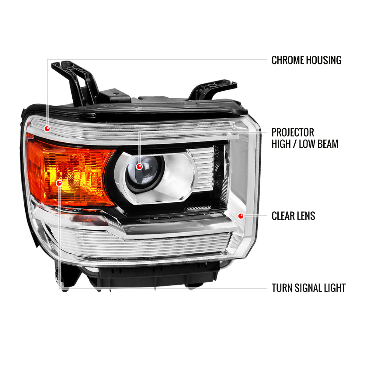 2014-2019 GMC Sierra 1500/2500HD/3500HD Clear Lens Projector Headlights - Passenger Side Only