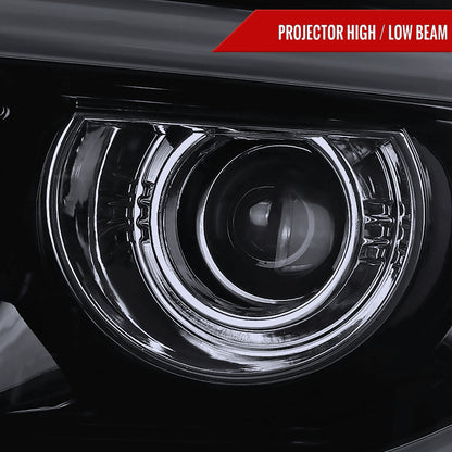 2014-2019 GMC Sierra 1500/2500/3500 LED Bar Projector Headlights w/ LED Turn Signals Lights (Glossy Black Housing/Smoked Lens)