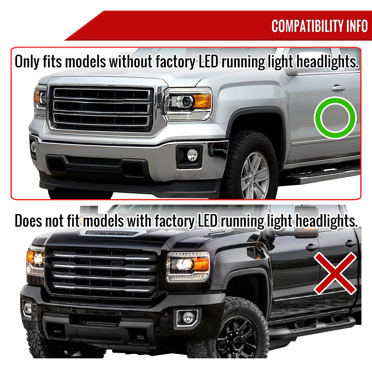 2014-2019 GMC Sierra LED Light Strip Projector Headlights (Matte Black Housing/Clear Lens)