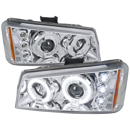 2002-2006 Chevrolet Avalanche/ 2003-2007 Silverado Dual Halo Projector Headlights (Chrome Housing/Clear Lens)