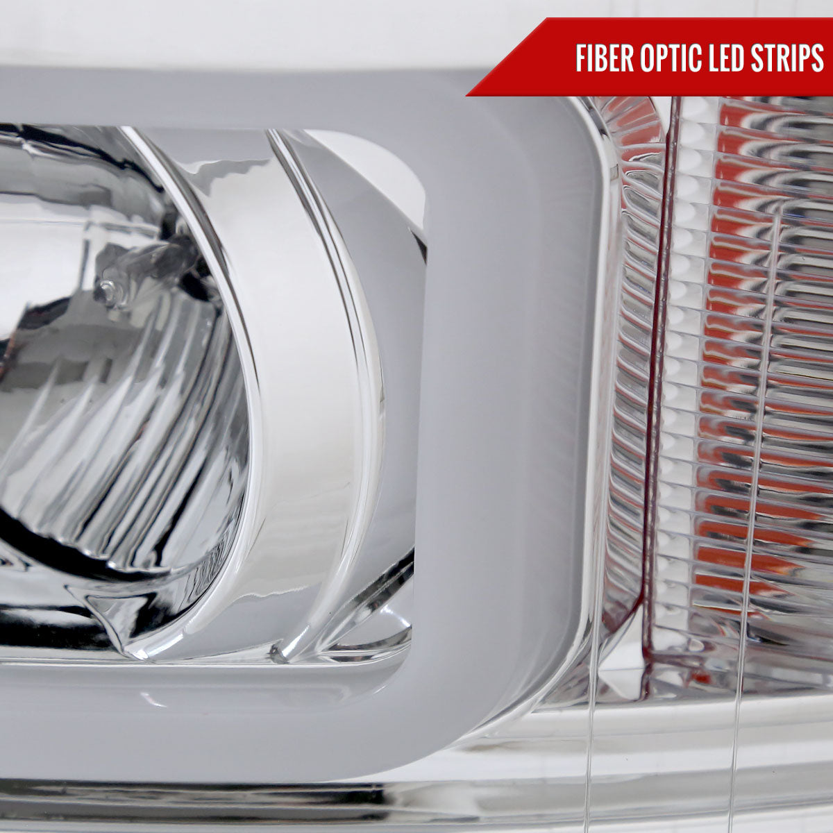 2007-2013 Chevrolet Silverado 1500/ 2007-2014 Silverado 2500HD 3500HD Dual LED C-Bar Projector Headlights (Chrome Housing/Clear Lens)