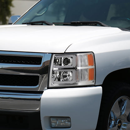 2007-2013 Chevrolet Silverado 1500/ 2007-2014 Silverado 2500HD 3500HD Dual LED C-Bar Projector Headlights (Chrome Housing/Clear Lens)