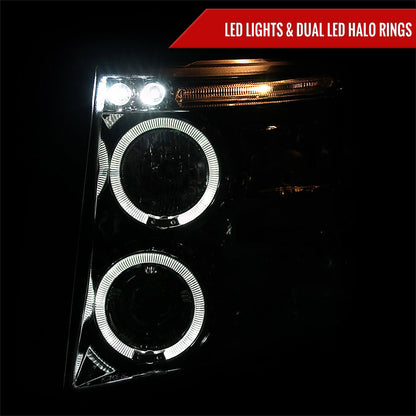 2007-2013 Chevrolet Silverado 1500/ 2007-2014 Silverado 2500HD 3500HD Dual Halo Projector Headlights (Chrome Housing/Clear Lens)