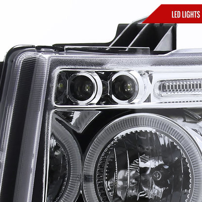 2007-2013 Chevrolet Silverado 1500/ 2007-2014 Silverado 2500HD 3500HD Dual Halo Projector Headlights (Chrome Housing/Clear Lens)