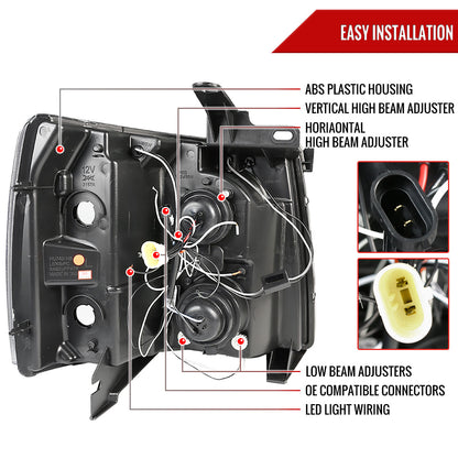 2007-2013 Chevrolet Silverado 1500/ 2007-2014 Silverado 2500HD 3500HD Dual Halo Projector Headlights (Chrome Housing/Clear Lens)