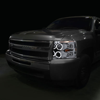 2007-2013 Chevrolet Silverado 1500/ 2007-2014 Silverado 2500HD 3500HD Dual Halo Projector Headlights (Chrome Housing/Clear Lens)