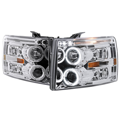 2007-2013 Chevrolet Silverado 1500/ 2007-2014 Silverado 2500HD 3500HD Dual Halo Projector Headlights (Chrome Housing/Clear Lens)