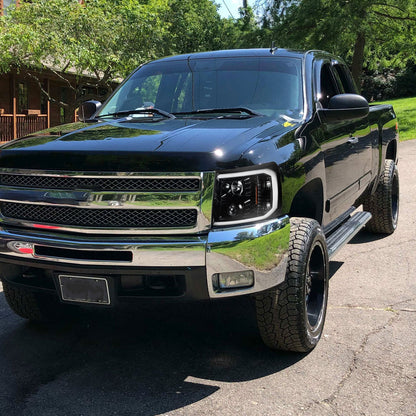 2007-2014 Chevrolet Silverado 1500/2500HD/3500HD LED C-Bar Projector Headlights (Jet Black Housing/Clear Lens)