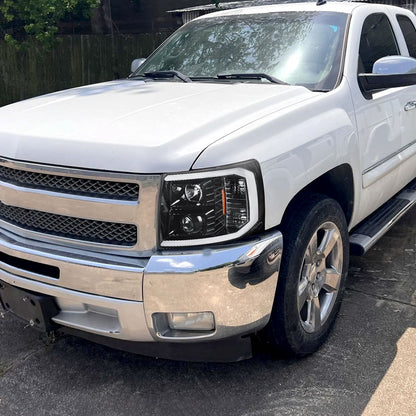2007-2014 Chevrolet Silverado 1500/2500HD/3500HD LED C-Bar Projector Headlights (Jet Black Housing/Clear Lens)